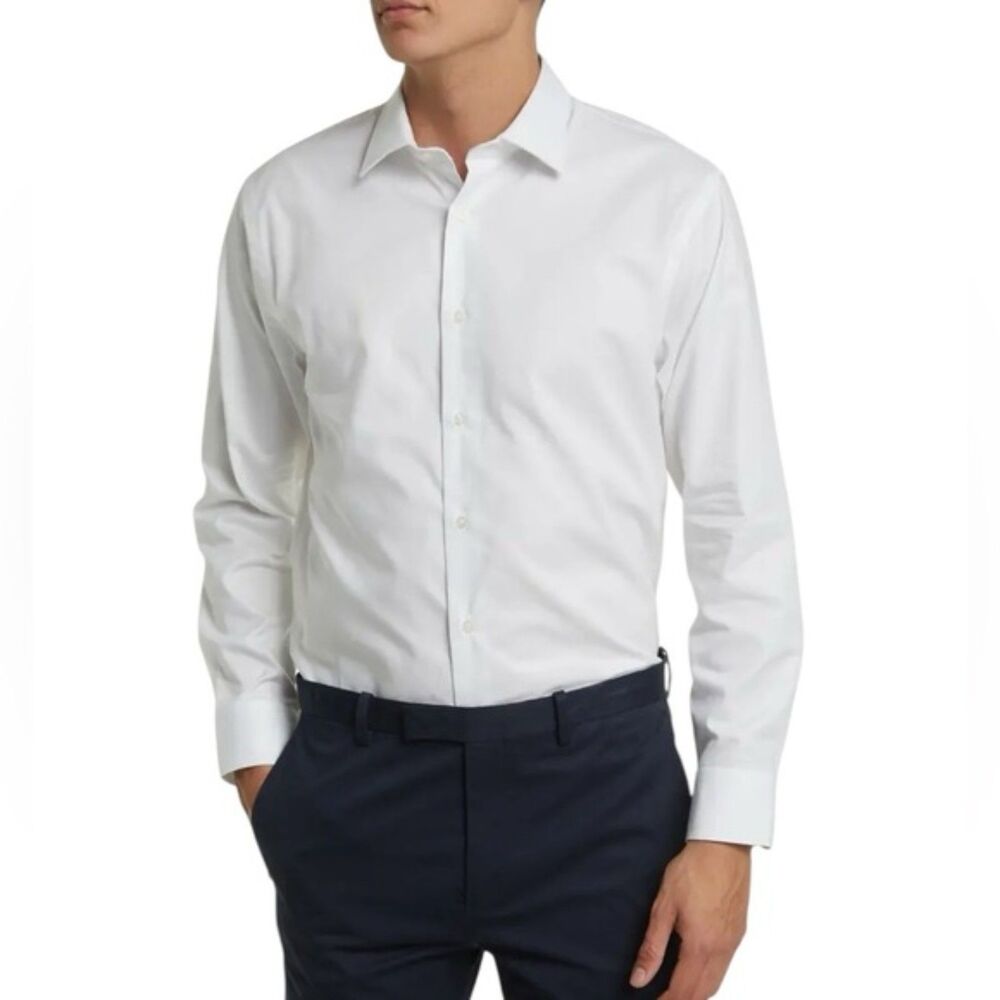 Nordstrom Trim Fit Solid Premium Performance Dress Shirt White Size 15 32-33